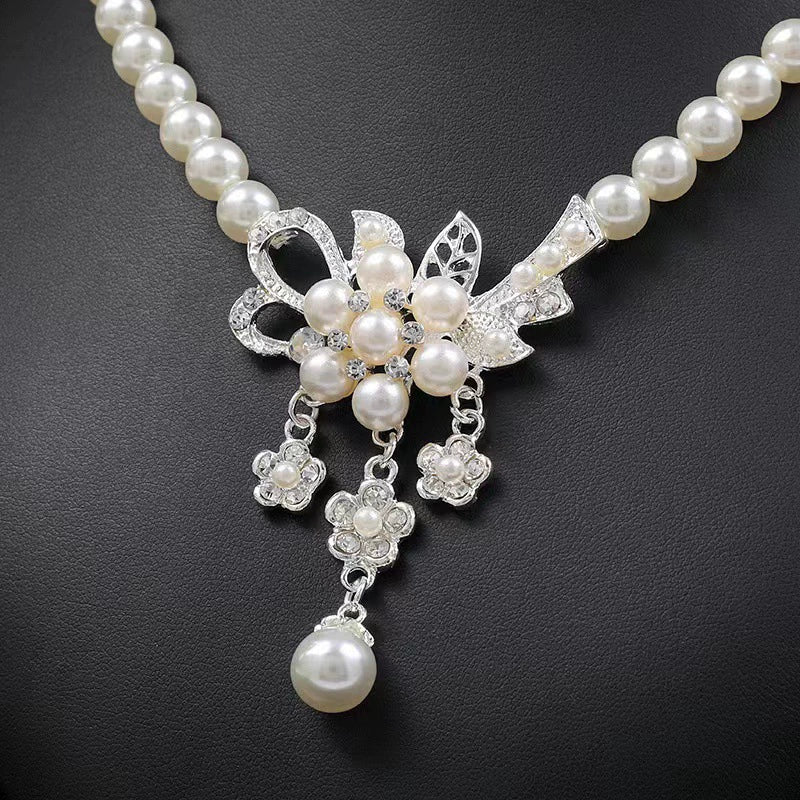 Pearl Blossom Bridal Necklace & Earrings Set