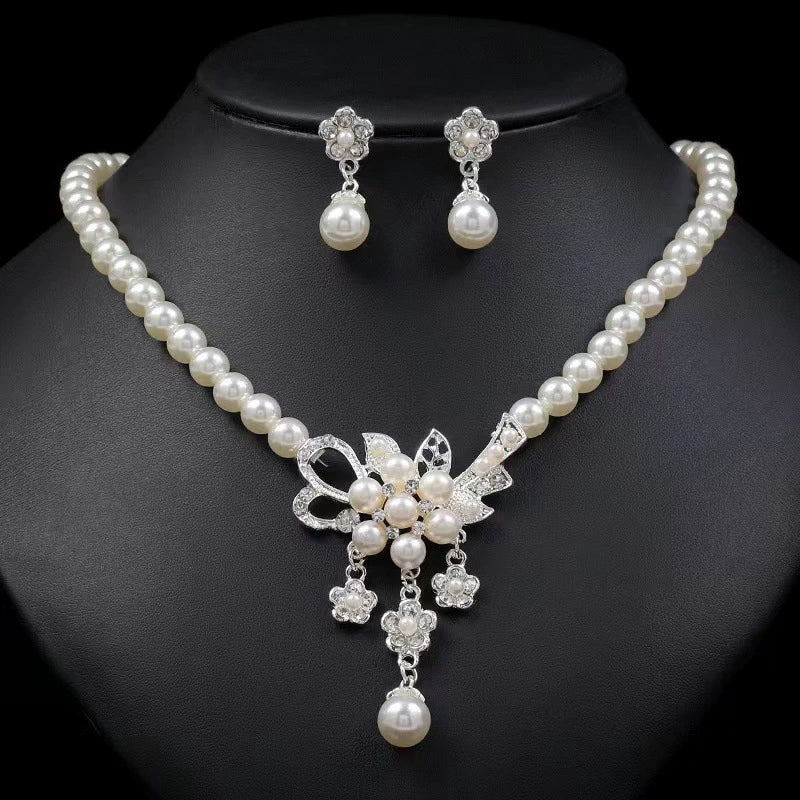Pearl Blossom Bridal Necklace & Earrings Set