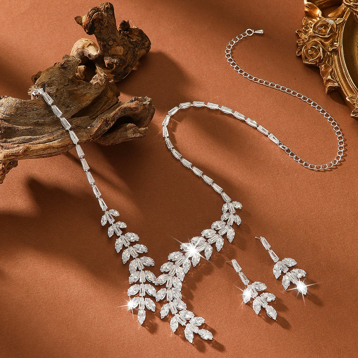 Royal Crystal Floral Necklace & Earrings Set