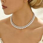 Luxe Double Row Pearl Rhinestone Choker Necklace
