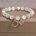 Four-Leaf Cat Eye Pearl Stretch Bracelet