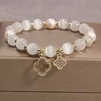 Four-Leaf Cat Eye Pearl Stretch Bracelet