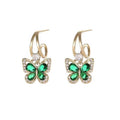 Green Crystal Butterfly Hoop Earrings Vintage-Inspired Elegance With a Soft Romantic Sparkle