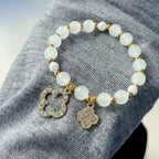 Four-Leaf Cat Eye Pearl Stretch Bracelet