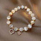 Four-Leaf Cat Eye Pearl Stretch Bracelet