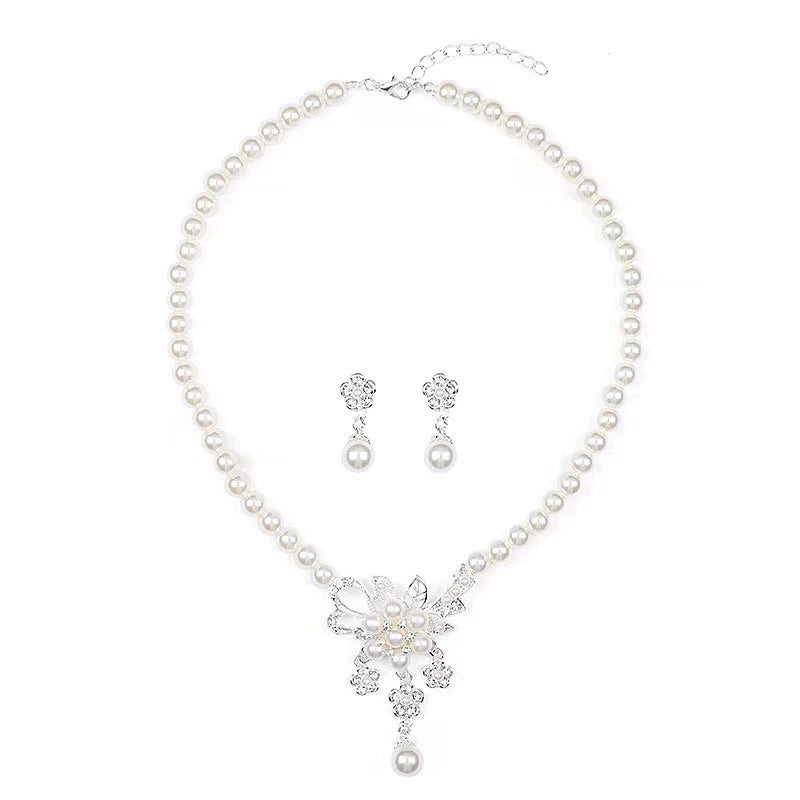 Pearl Blossom Bridal Necklace & Earrings Set