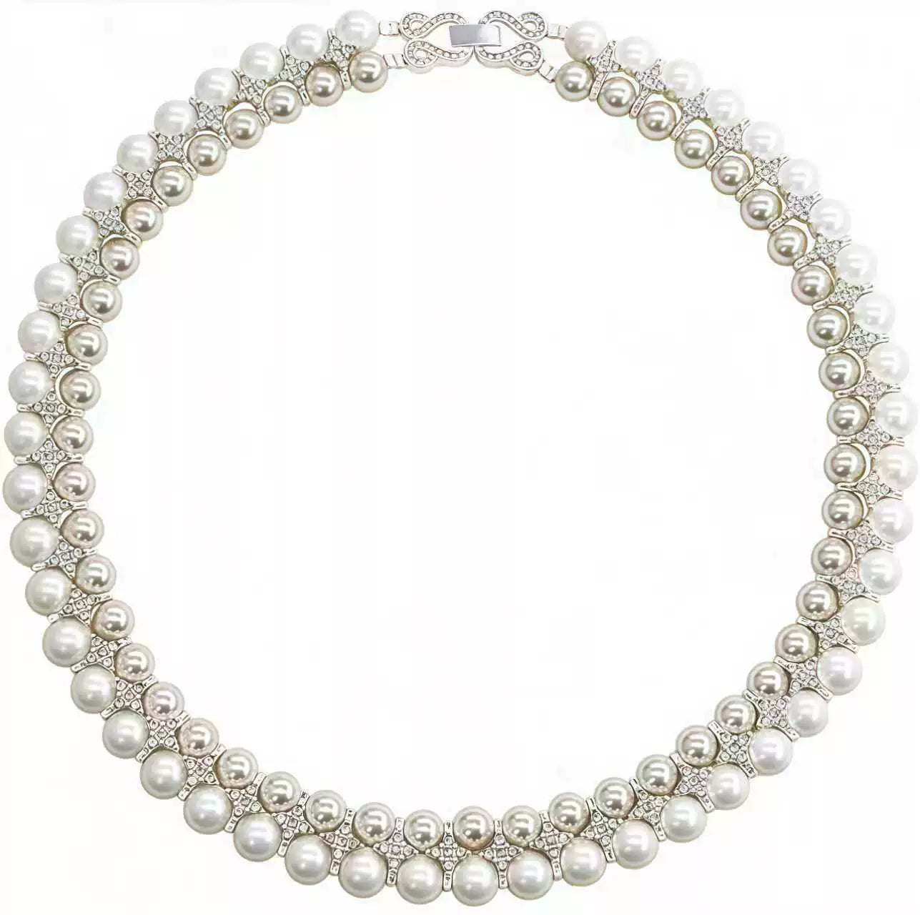 Luxe Double Row Pearl Rhinestone Choker Necklace