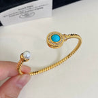 Blue Turquoise Pearl Open Cuff Bracelet