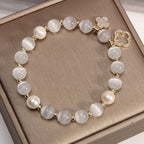 Four-Leaf Cat Eye Pearl Stretch Bracelet