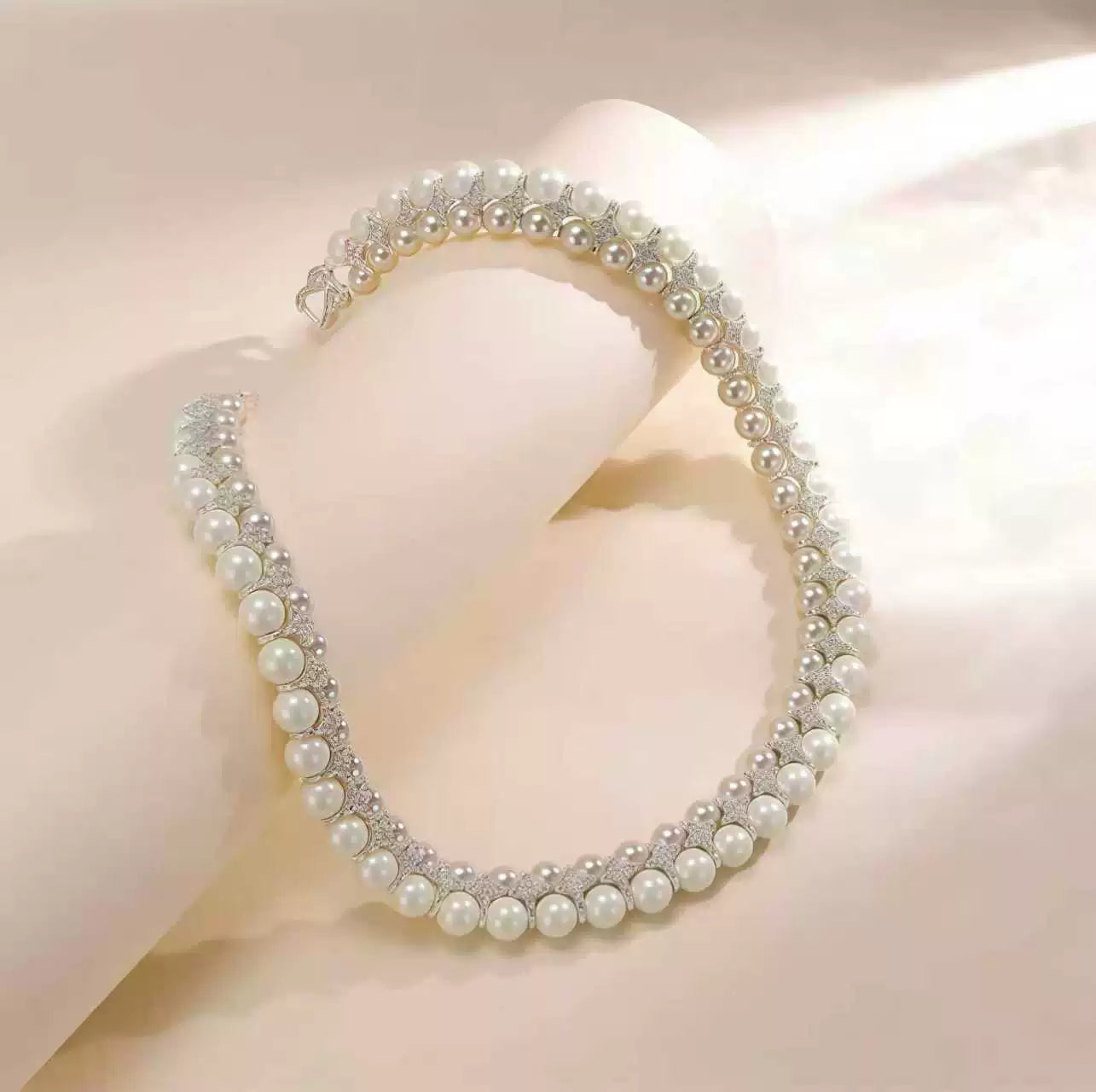 Luxe Double Row Pearl Rhinestone Choker Necklace