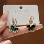 Green Crystal Butterfly Hoop Earrings Vintage-Inspired Elegance With a Soft Romantic Sparkle