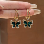 Green Crystal Butterfly Hoop Earrings Vintage-Inspired Elegance With a Soft Romantic Sparkle