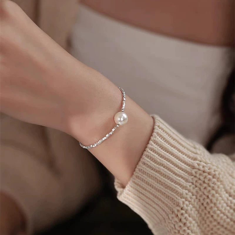 Crushed Silver Pearl Bracelet